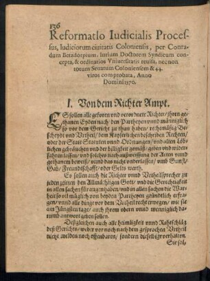 Reformatio Iudicialis Processu, Iudiciorumn civitatis Coloniensis ... Anno Domini 1570.