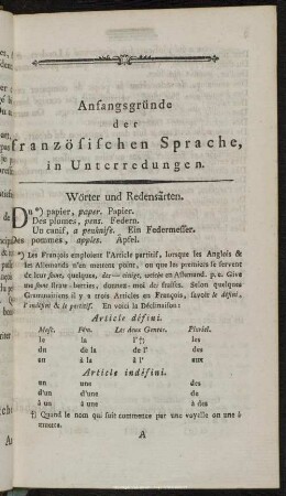 Anfangsgründe der französischen Sprache, in Unterredungen