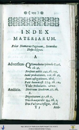 Index Materiarum.