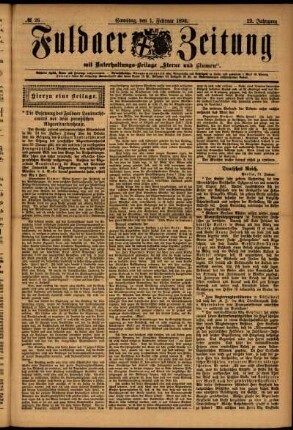Erste Ausgabe vom Samstag, den 01. Februar 1896.