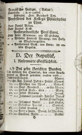 D. Der Republik reformirte Geistlichkeit