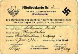 Mitgliedskarte des Verbandes der Förderer der Arbeitsdienstlager für Erich Sellmann