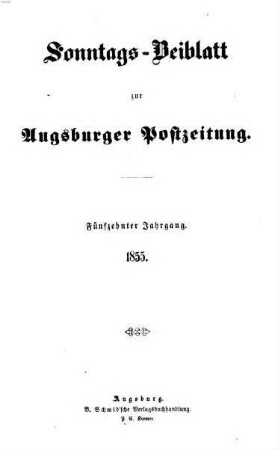 Augsburger Postzeitung. Sonntags-Beiblatt. 1855 = Jg. 15