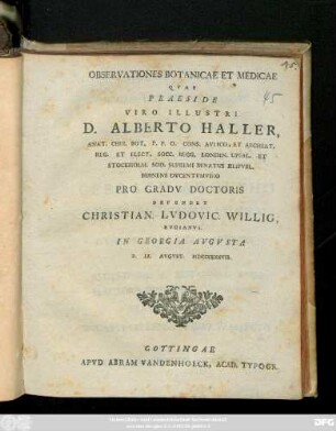 Observationes Botanicae Et Medicae