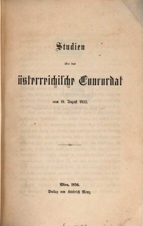Studien über das österreichische Concordat vom 18. August 1855