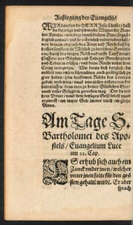 Am Tage S. Bartholomei des Apostels ...