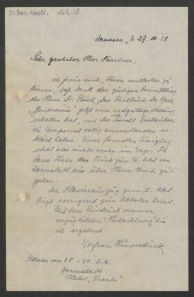 Brief an Otto Fürstner : 27.10.1918