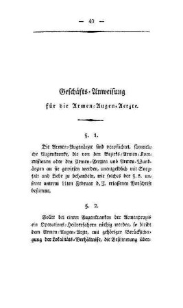 Geschäfts-Anweisung für die Armen-Augen-Aerzte
