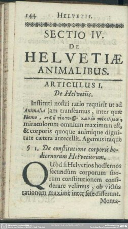 Sectio IV. De Helvetiae Animalibus