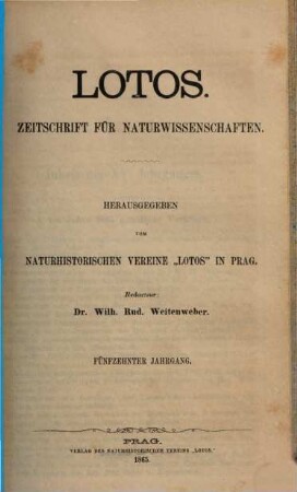 Lotos : naturwiss. Zeitschr., 15. 1865