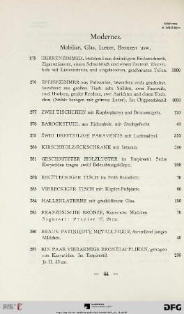 Modernes (Mobiliar, Glas, Luster, Bronzen usw.) (Nr. 275-309)