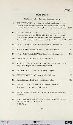 Modernes (Mobiliar, Glas, Luster, Bronzen usw.) (Nr. 275-309)