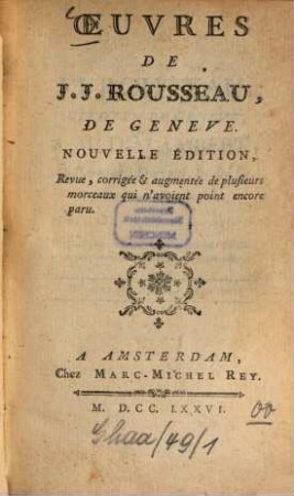 Oeuvres de J. J. Rousseau de Genève, 3. - XX, 406 S.