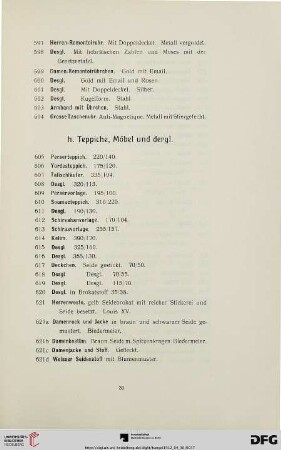 h. Teppiche, Möbel und dergl. (Nr. 605-653)
