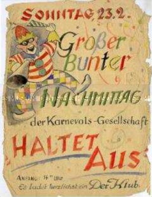 Handgeschriebener und handgezeichneter Aushang zu einer Kulturveranstaltung im Kriegsgefangenenlager Karatschew