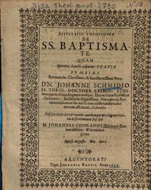 Dispvtatio Theologica De SS. Baptismate