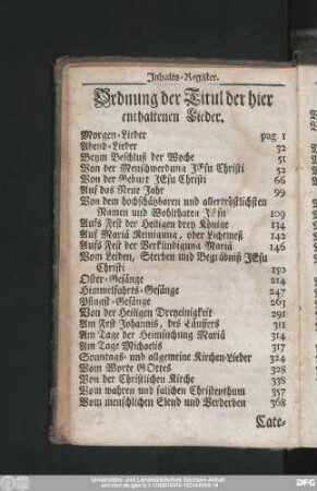 Ordnung der Titul der hier enthaltenen Lieder.