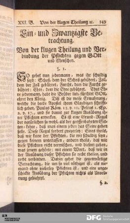 Ein- und Zwanzigste Betrachtung.