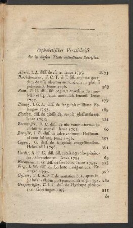 Alphabetisches Verzeichniss der in diesem Theile enthaltenen Schriften