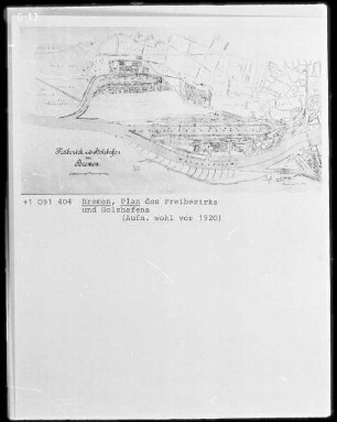 Stadtplan von Bremen mit Freibezirk und Holzhafen
