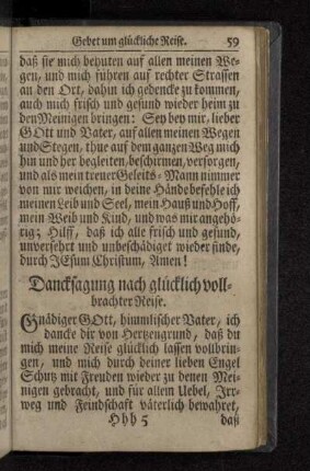 Dancksagung nach glücklich vollbrachter Reise.
