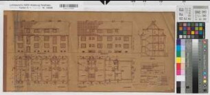 Fünffamiliendoppelhaus für zweiräumige Volkswohnungen Grundriß, Ansichten, Schnitt 1935 29,5 x 63 Pause Westfälische Heimstätte Dortmund Wohnungsgesellschaft Münsterland
