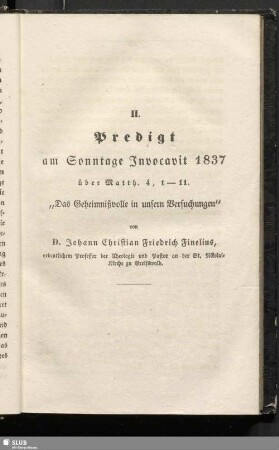 II. Predigt am Sonntage Invocavit 1837 ...
