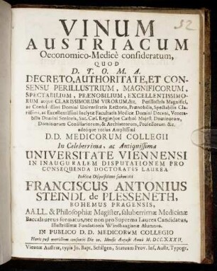 Vinum Austriacum Oeconomico-Medicè consideratum