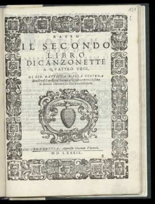 Giovanni Battista dalla Gostena: Il secondo libro di canzonette a quattro voci ... Basso