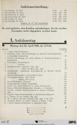 1. Auktionstag – Montag, den 25. April 1932(Nr. 1-300)