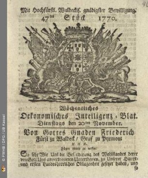 47tes Stueck, Dienstags den 20ten November 1770