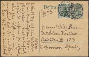 Postkarte von Dora Hitz an Wilhelm Stein