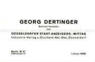 Visitenkarte des Journalisten Georg Dertinger aus der Sammlung des Reichskanzlers Marx / Kategorie "Presse" - Sachkonvolut