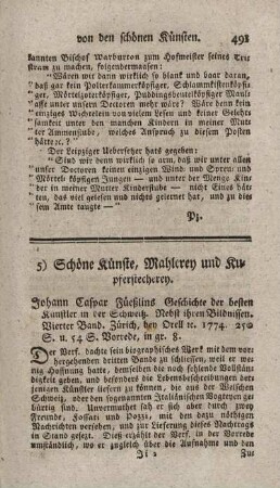 5) Schöne Künste, Mahlerey und Kupferstecherey.