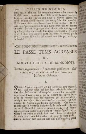 Le Passe Tems Agréable ou Nouveau Choix de Bons Mots, Pensées ingénieuses, Rencontres plaisantes, Gasconnades, ...