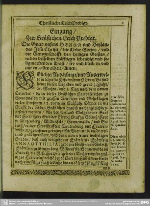 Leichenpredigt : Christliche LeichPredigt, Eingang, LeichText, Außlegung und Erklärung des Textes, [Usus]