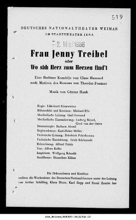 Frau Jenny Treibel oder Wo sich Herz zum Herzen find't
