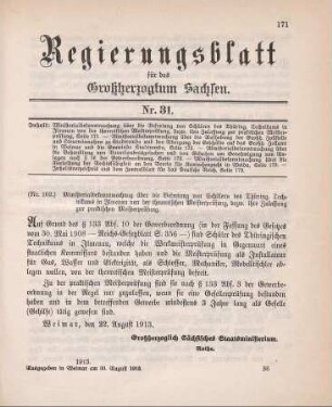 Nr. 102: Ministerialbekanntmachung über die Befreiung von Schülern des Thüringischen Technikums in Ilmenau von der theoretischen Meisterprüfung, bezw. ihre Zulassung zur praktischen Meisterprüfung