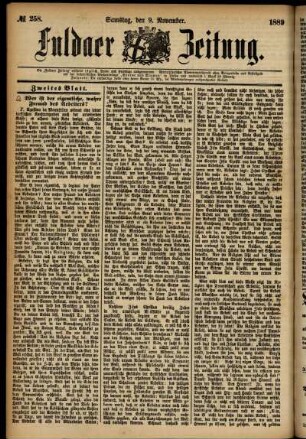 Zweite Ausgabe vom Samstag, den 09. November 1889.