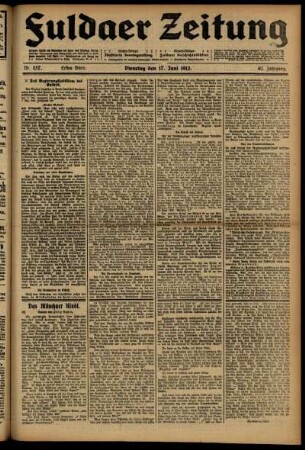 Erste Ausgabe vom Dienstag, den 17. Juni 1913.