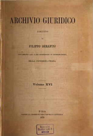 Archivio giuridico. 16. 1876