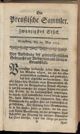 Zwanzigstes Stück. Königsberg, den 20. May 1773.