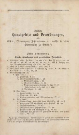 Größere Hauptgesetze und Verordnungen, als: Edicte, Ordnungen, Instructionen etc., welche in dieser Sammlung zu finden