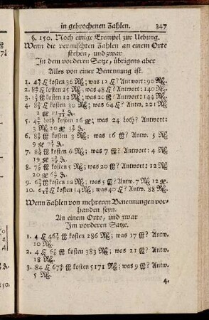 Wenn die vermischten Zahlen an einem Orte stehen,[...] - Wenn an allen drey Orten Zahlen von mehreren Benennungen stehen.