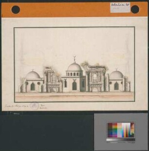 Schloss Hohenheim, Moschee in römischen Ruinen im englischen Garten (Ansicht)