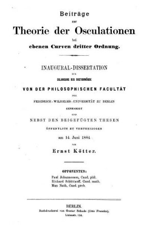 Beiträge zur Theorie der Osculationen bei ebenen Curven dritter Ordnung