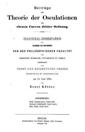 Beiträge zur Theorie der Osculationen bei ebenen Curven dritter Ordnung