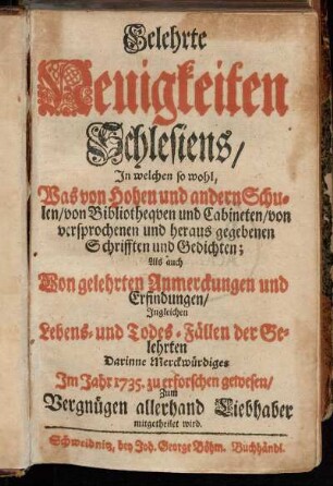 1735: Gelehrte Neuigkeiten Schlesiens