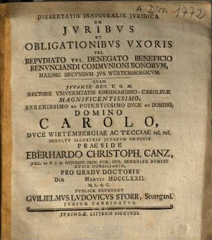 De iuribus et obligationibus uxoris vel repudiato vel denegato beneficio renunciandi communioni bonorum maxime secundum ius Würtembergicum