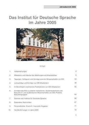 Das Institut für Deutsche Sprache im Jahr 2005 : Jahresbericht